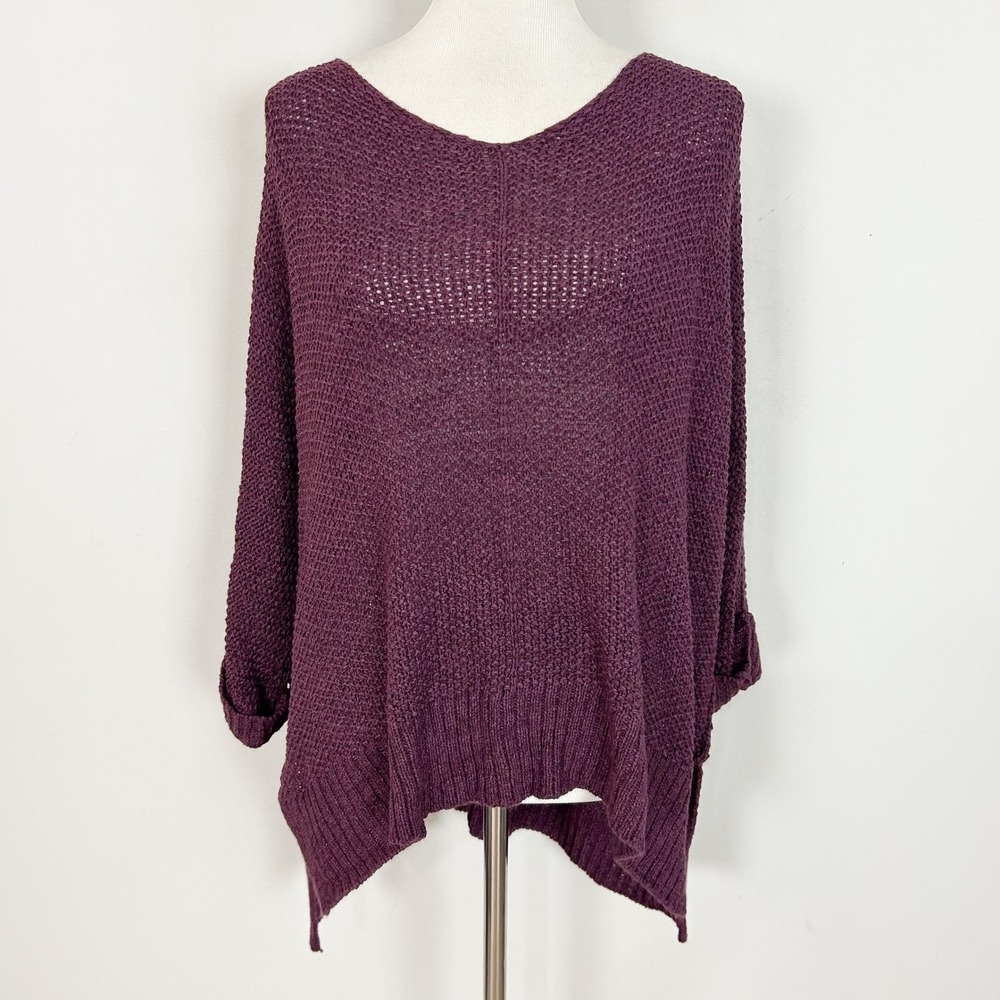 She + Sky Sweater Purple Slouchy Relaxed Hi-Low Hem Fall One Size Women's